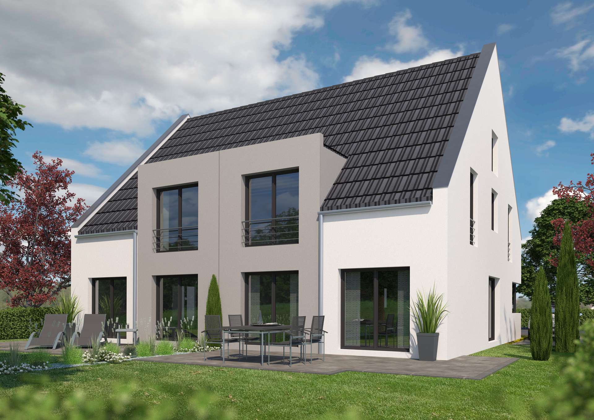 DHH Rückansicht - Neubau: Familienfreundliche Doppelhaushälfte mit Ausbaureserve inkl. Grundstück in ruhiger Lage